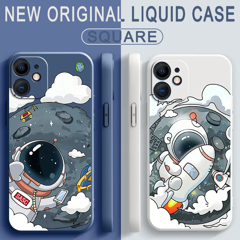 

Space Astronaut Protective Case For iPhone 12 11 13 Pro Mini 8 7 6s 6 Plus SE 2020 XR X XS Max Liquid Silicone Phone Funda Coque