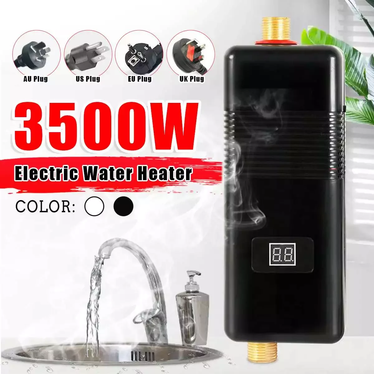 

220V 3500W Mini Electric Water Heater 3 Seconds Instant Heating Indoor Shower Tankless Water Heater Kitchen Faucet Water Heating