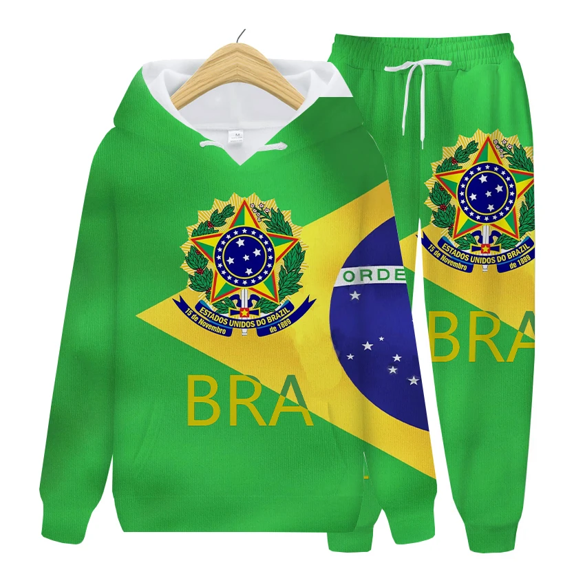 

Patriot Trend Sports Brands Brazil Flag Clothing Hoodie+Sports Pants Kids Set Unisex Pullover Man Tracksuits Oversized Hoodies