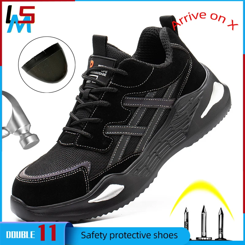 

Waliantile Light Weight Breathable Mesh Protective Safety Shoes For Men Steel Toe Puncture Proof Indestructible Work Sneakers