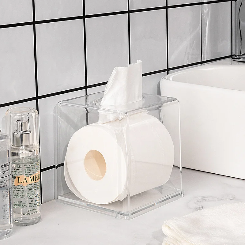 

Transparent Acrylic Tissue Box Desktop Napkin Storage Box Case Nordic Roll Paper Toilet Paper Holder Bathroom Face Towel Box