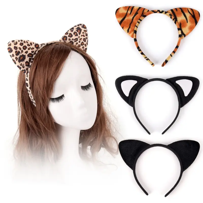

Cute Women Girls Short Plush Tiger Leopard Cat Ear Headband Kids Party Festival Fantastic Hair Accessories HairBand