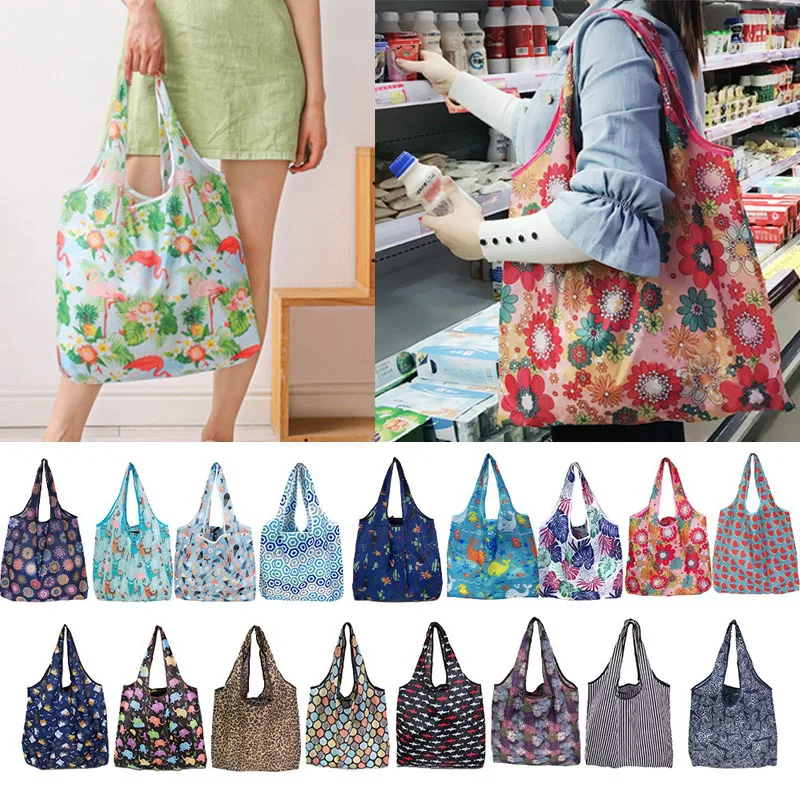 

Большая складная сумка для покупок, экологически чистые перерабатываемые многоразовые сумки для хранения продуктов, дорожная моющаяся Сум...