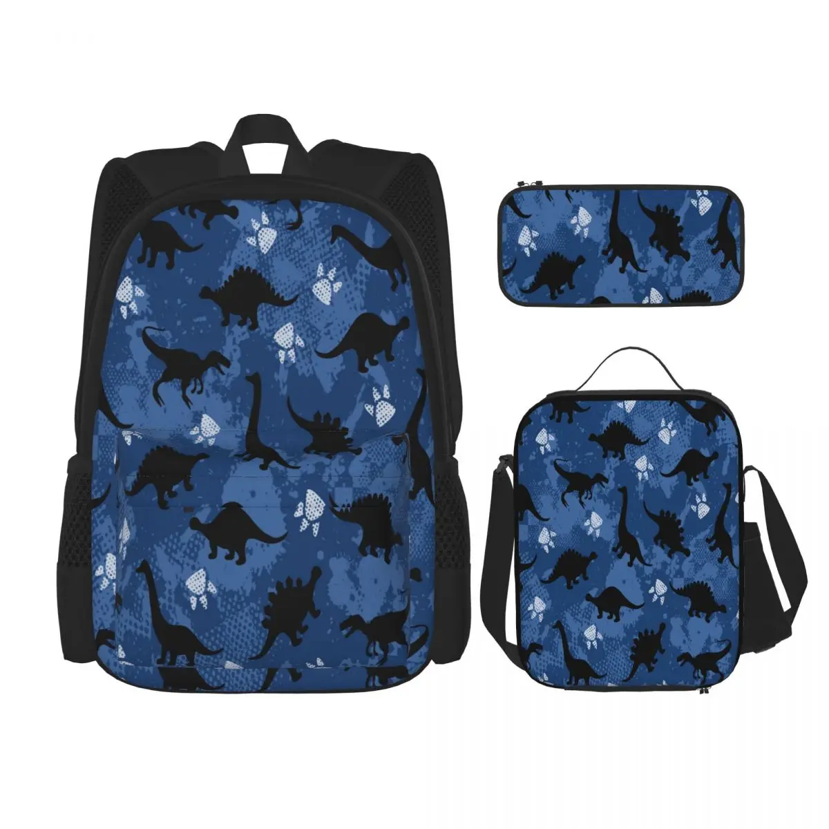 

3pcs/set Black Dinosaurs Abstract Grunge Background Backpacks School Bags for Boys Girls Students Travel Bag Casual Mochila