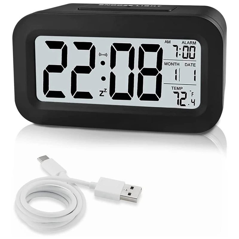 

Rechargeable Alarm Clocks, Digital Alarm Clocks Bedside Mains Powered With Smart Light Sensor, 12/24Hours Date
