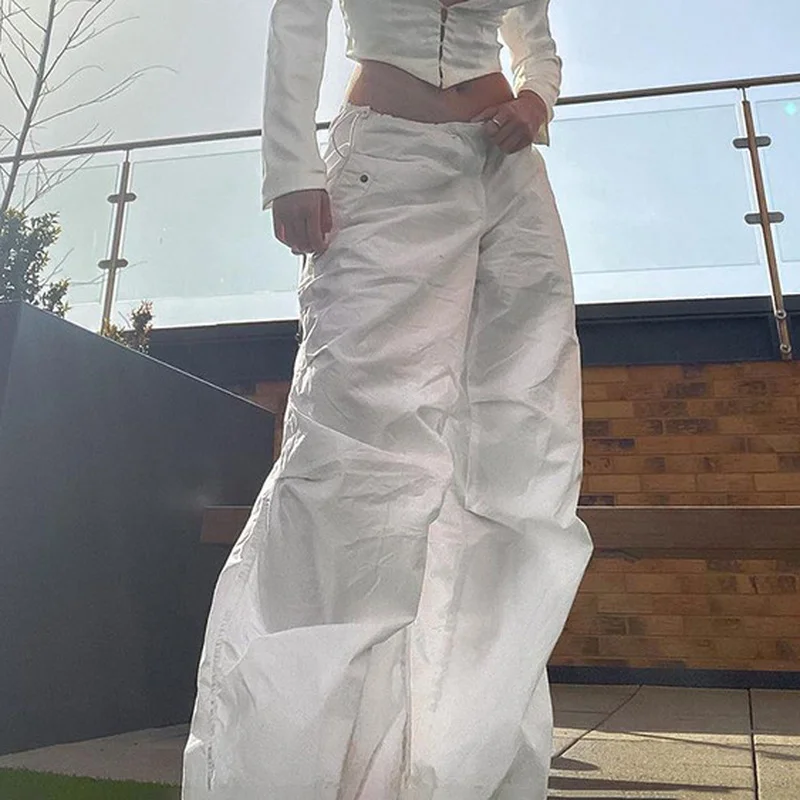 

Y2K Wide Leg Sweatpants Street Hippie Tech Pants Vintage Low Waist Drawstring Baggy Trousers Casual Women Joggers Cargo Pants