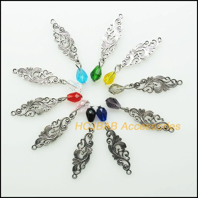 

20Pcs Mixed Teardrop Crystal Antique Silver Color Cauliflower Clouds Charms Pendants 10x30mm