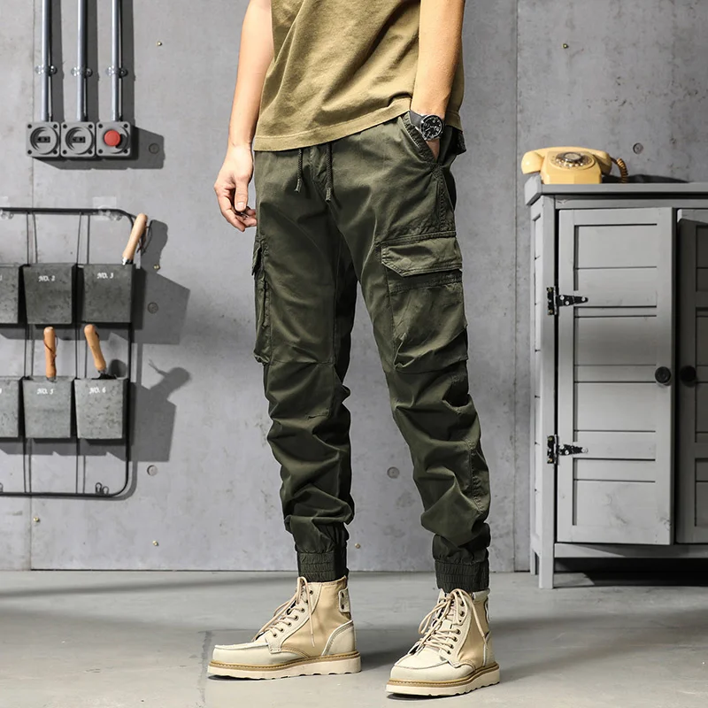 

Мужские брюки в стиле милитари, весенние повседневные облегающие Карго, Мужская модная уличная одежда, джоггеры, дышащие мужские брюки в стиле Харадзюку, новинка 2023