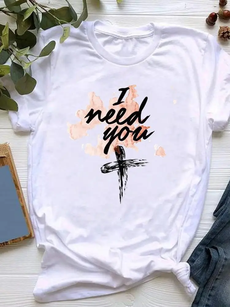

Women Faith Watercolor Trend 90s Sweet Graphic T-shirt Clothing Fashion Short Sleeve Clothes Print T Shirt Basic Tee Summer Top