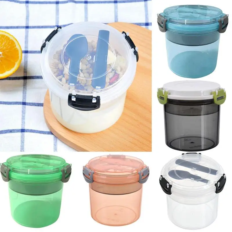 Breakfast Cup With Spoon 600ml Portable Breakfast Oatmeal Grain Seal Salad Multi-use Container With Lid Food Taper Bowl