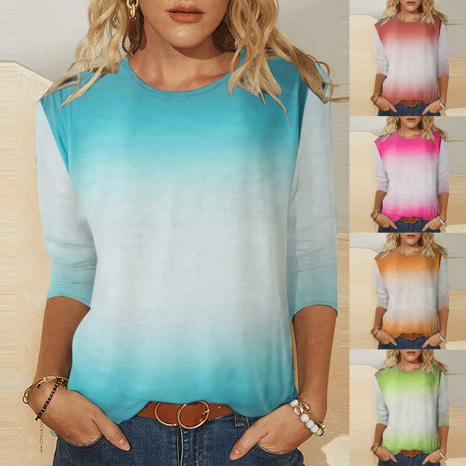 

Женская летняя модная футболка с принтом и круглым вырезом, повседневные топы средней длины с длинным рукавом, блузка, флисовый Топ