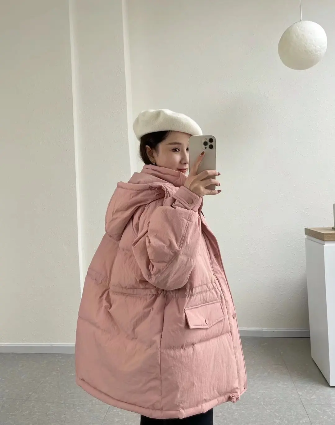 Winter Down Jacket Women's Medium Long Loose Thick Cotton Clothing New White Eiderdown Hooded Waist Jacket Match Everything