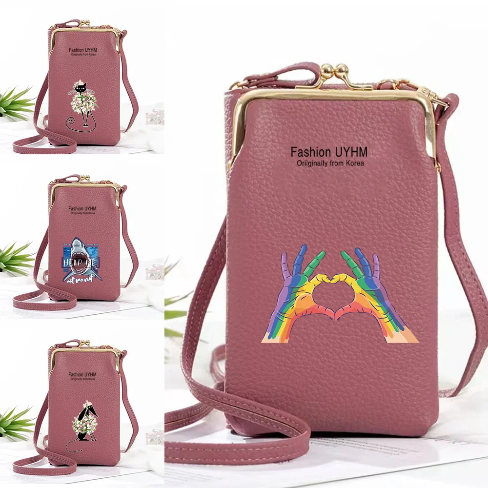 

Mobile Phone Bags Women's Wallets Pu Card Holder Messenger Bag Color Print Handbags for Apple/Huawei Universal Cell Phone Purse