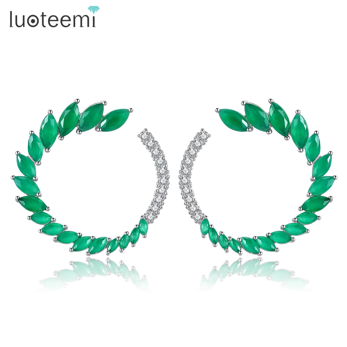 

LUOTEEMI Simple Marquise Crystal Green CZ Zirconia Stud Earrings Trendy White Color Moon Shape Girl Party Dinner Dress Jewelry