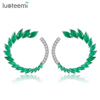luoteemi simple marquise crystal green cz zirconia stud earrings trendy white color moon shape girl party dinner dress jewelry