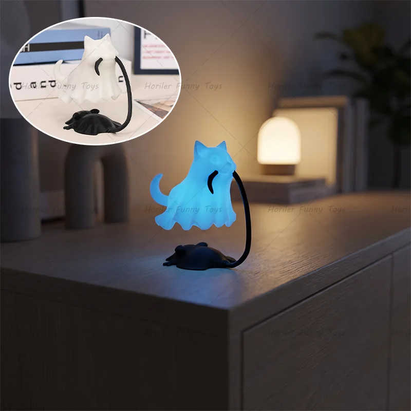 Фото Светящаяся 3D-печатная фигурка призрачного кота/собаки, праздничная статуэтка, украшение для Хэллоуина, декор для рабочего стола, праздничная фигурка №5