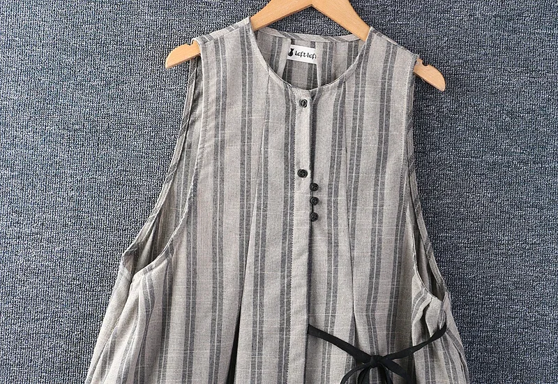 Женское винтажное платье из хлопка и льна в японском стиле Mori Girl полоску без