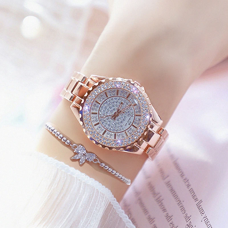 Bs Diamond Watch For Women With Bracelet Luxury Brand Waterproof Stainless Steel Dress Ladies Wristwatches Relogios Feminino