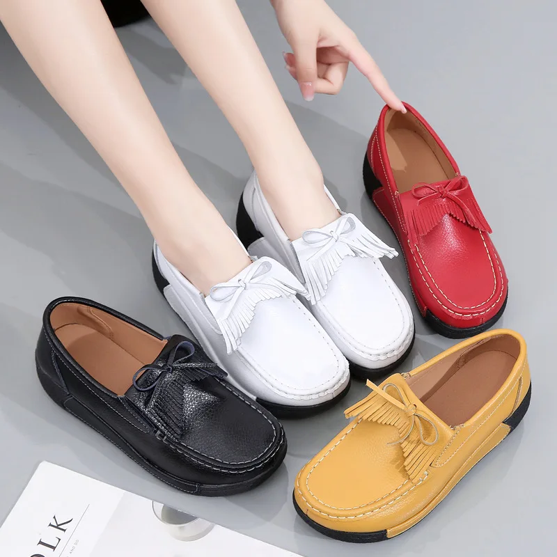 Designer Red Tassel Ballet Flats Platfrom Mom Wedge heels Loafers Brand Oxford Shoes Thick Bottom Girls Leather Moccasins