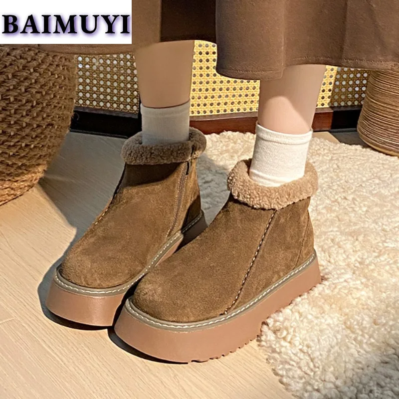 Замшевые ботильоны на плоской подошве женская плюшевая теплая хлопковая обувь