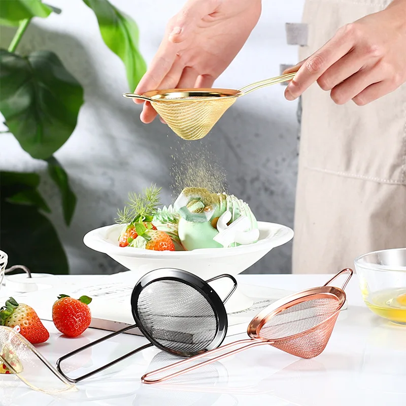 

Stainless steel triangle slip-through cocktail double filter, double-layer blending ice filter, decorative dusting net