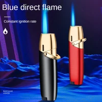 metal windproof cigarette jet gas lighter torch blue flame straight lighter butane inflatable cigar lighter portable gadgets