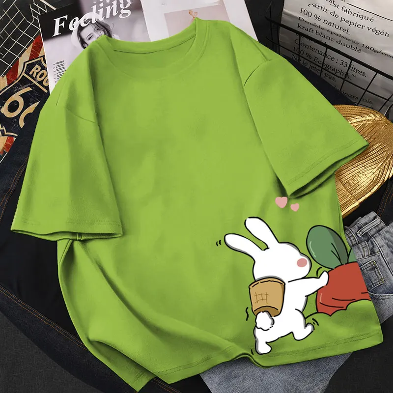 

Summer New Cute Korean Rabbit Print Loose Short Sleeve T-shirt for Women
