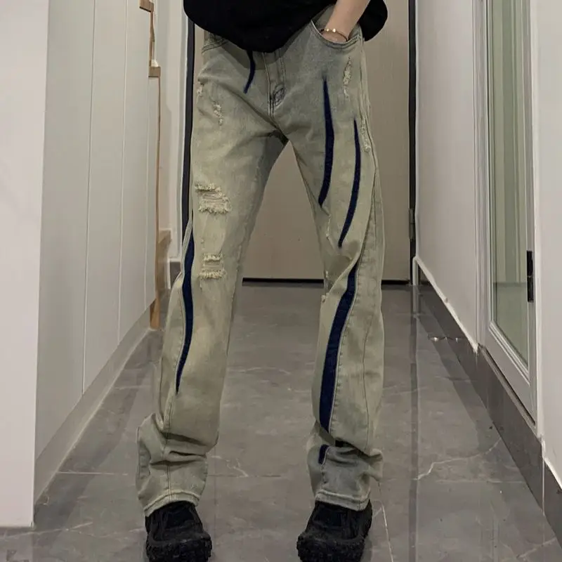 

Женские джинсы в стиле ретро, прямые свободные и удобные брюки с высокой талией и дырками, лето 2023