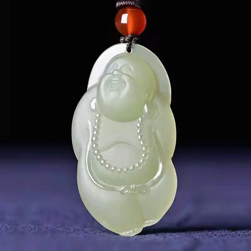 

Natural A hetian jade double Hand-Carved jade Buddha green jade pendant jade necklace men pendants jewelry