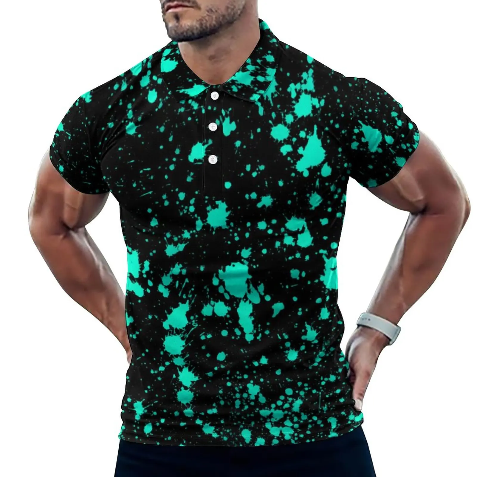 

Художественные брызговые повседневные рубашки-поло, черные Мятные футболки с рисунком, рубашка с короткими рукавами на заказ, летняя тренд...