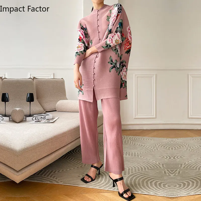 Женский плиссированный костюм миаке свободная однобортная рубашка с принтом в