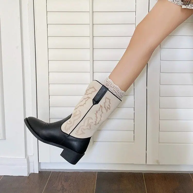 Сапоги на среднем каблуке с круглым носком женская резиновая обувь