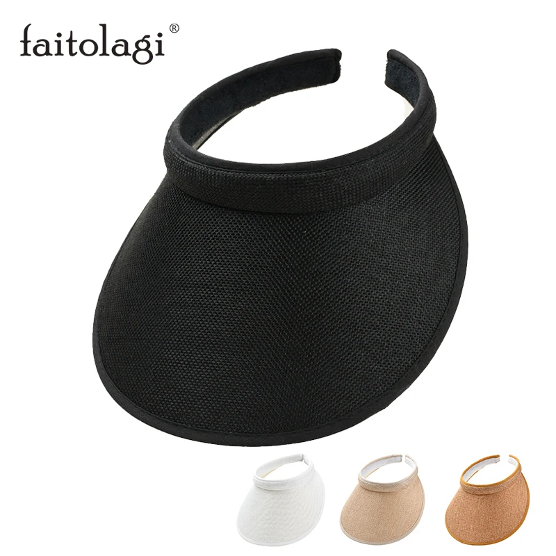 

New Empty Top Big Wide Brim Sun Hat Summer Solid Color Straw Hats For Women Outdoor Sun Protection Sunscreen Caps