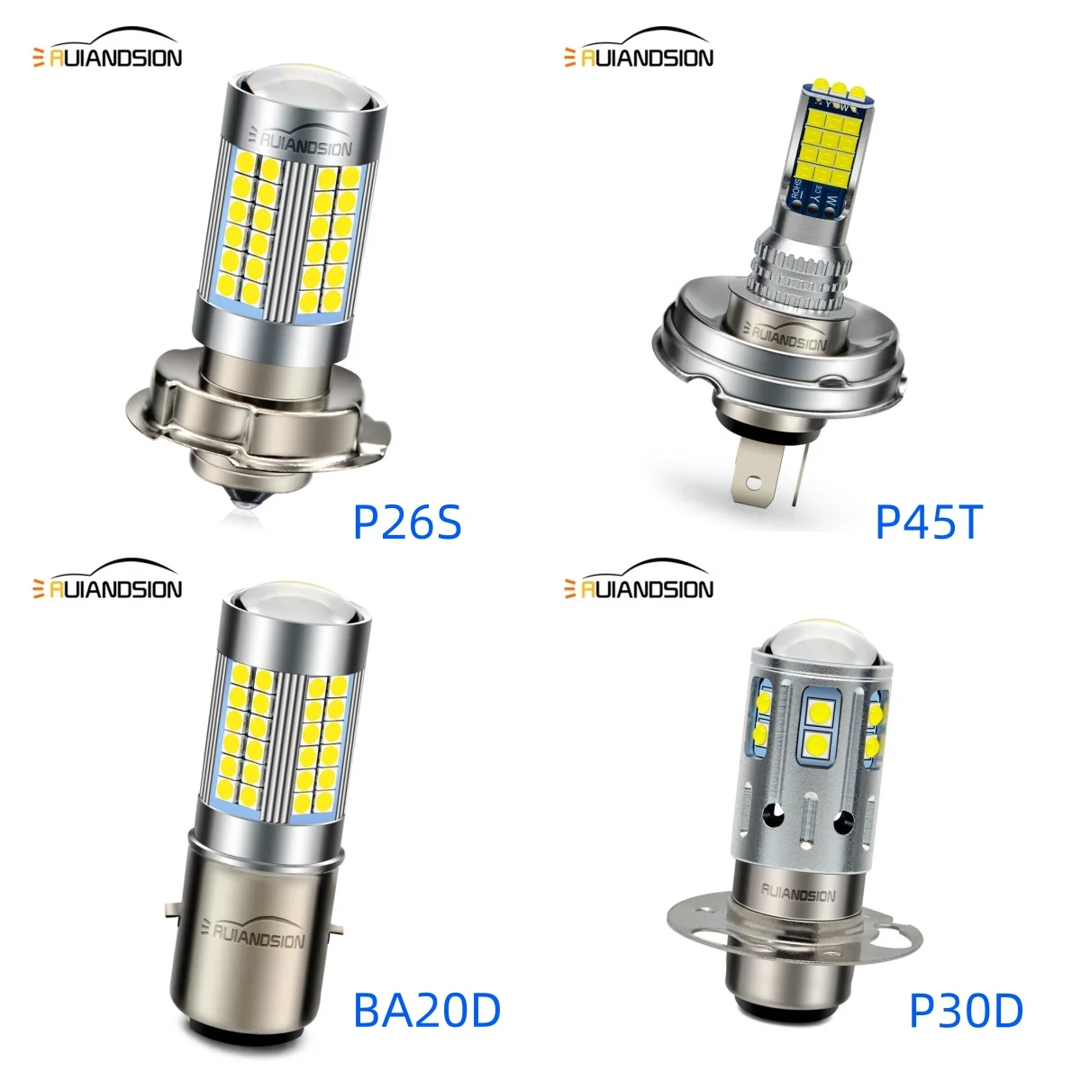 Светодиодные мотоциклетные фары Ruiansion P30D P45T BA20D P26S Неполярные 10-80 в белые