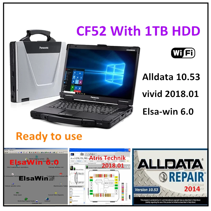Для ноутбука Panasonic CF52 CF-52 4 Гб RAM с автоматическим ремонтом Alldata 10,53, elsawin 6,0, яркие данные о цехе 2018,01 хорошо установлены