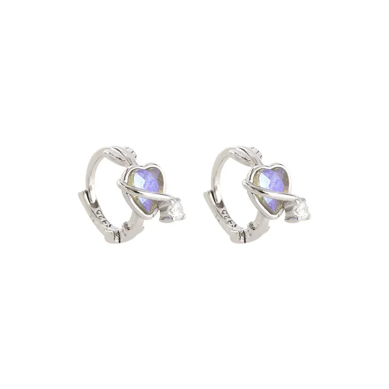 

Wholesale Purple Zircon Heart Hoop Earrings for Women Circle Huggie Earrings 2023 Trend Jewerly Pendientes Mujer