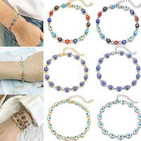 turkish lucky blue evil eye enamel bead bracelet for women metal lucky bangle blue eyes charm wrist chain jewelry gift for her