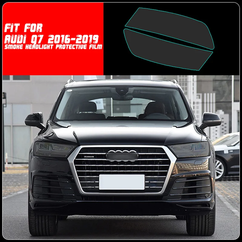 

New Car LH+RH Smoke TPU Headlights Protective Precut Film Sticker Cover Trim Fit For Audi Q7 2016-2019
