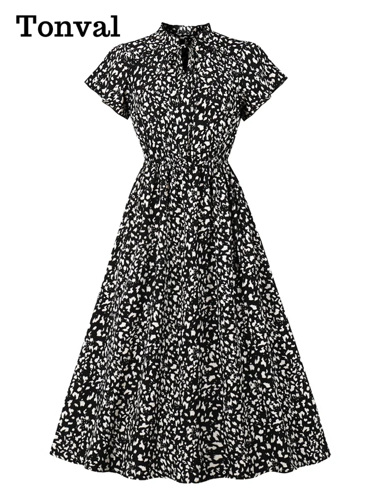 

Женское длинное пляжное платье Tonval, летнее черное платье с оборками и коротким рукавом, с поясом на резинке