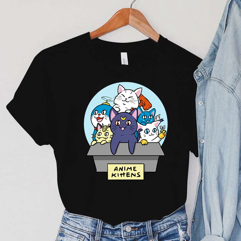 

Женские топы Lothes с принтом аниме, новые милые женские топы с животными, футболка, модная футболка с мультяшным принтом и круглым вырезом, жен...
