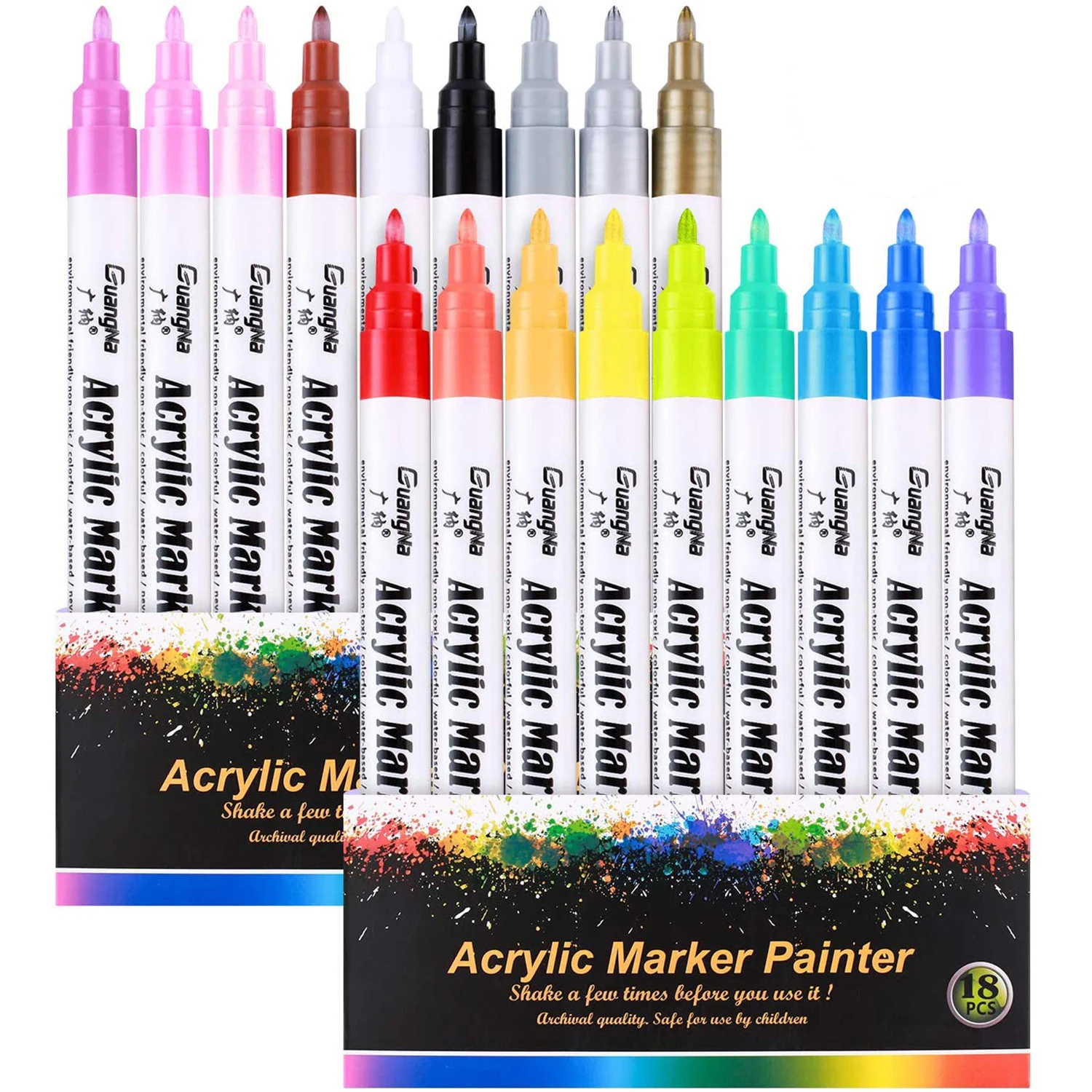 

Acrylic Marker, Acrylic Paint Pens for Rock Painting,18 Colors Paint Markers Kit,0.7mm Extra Fine Tip,Water Based, Quick-Dry