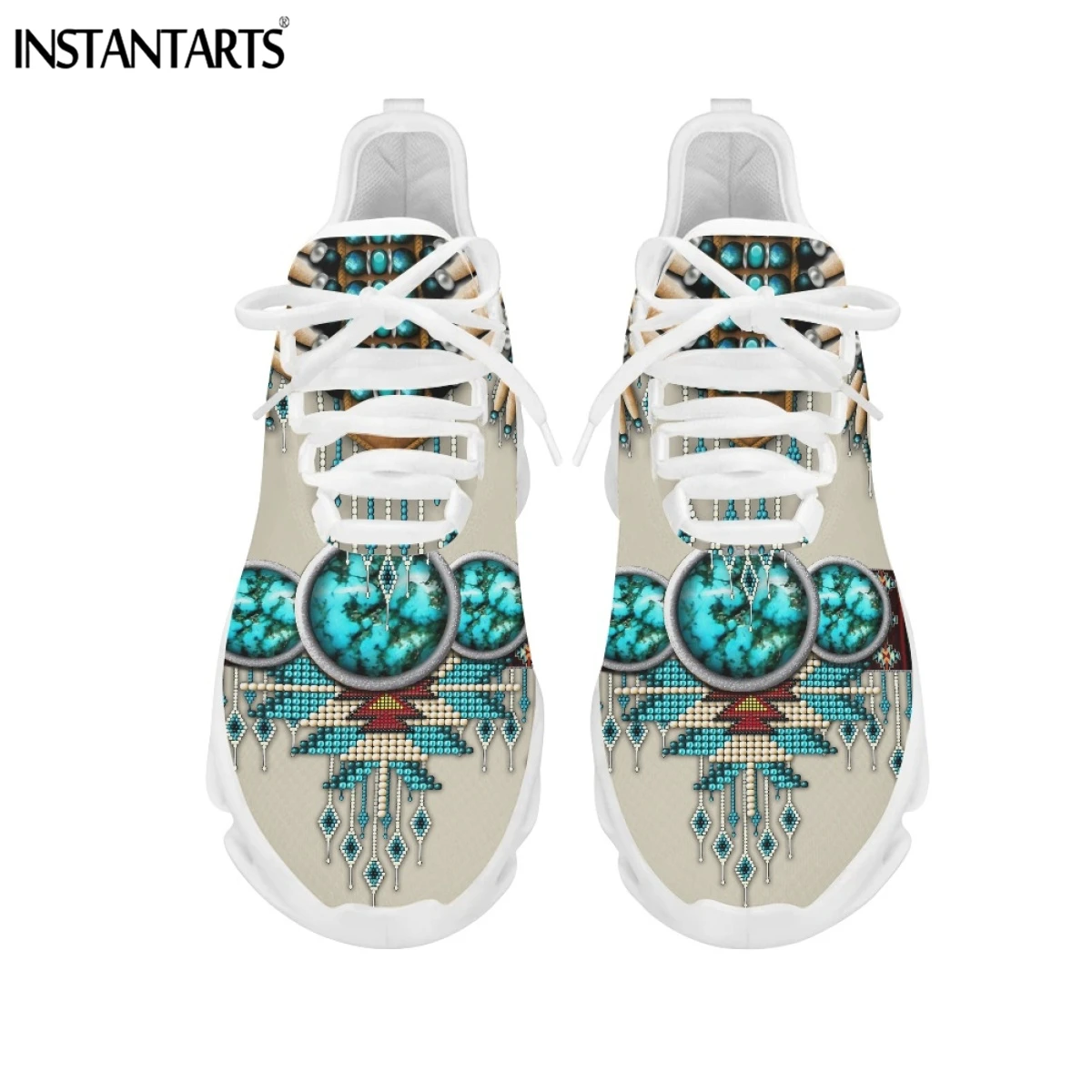 INSTANTARTS Ethnic Tribal Aztec Platform Shoes for Women Casual Mesh Shoes Dreamcatchers Print Breathable Lace up Mesh Sneakers