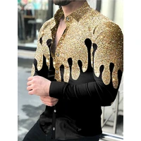 2022 new fashion mens lapel button up shirts casual quicksand print long sleeve tops mens prom cardigan high quality shirts