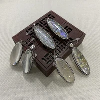 fashion natural abalone shell 22x57mm marquise pendant rhinestone edge earring necklace jewelry jewelry diy making accessories