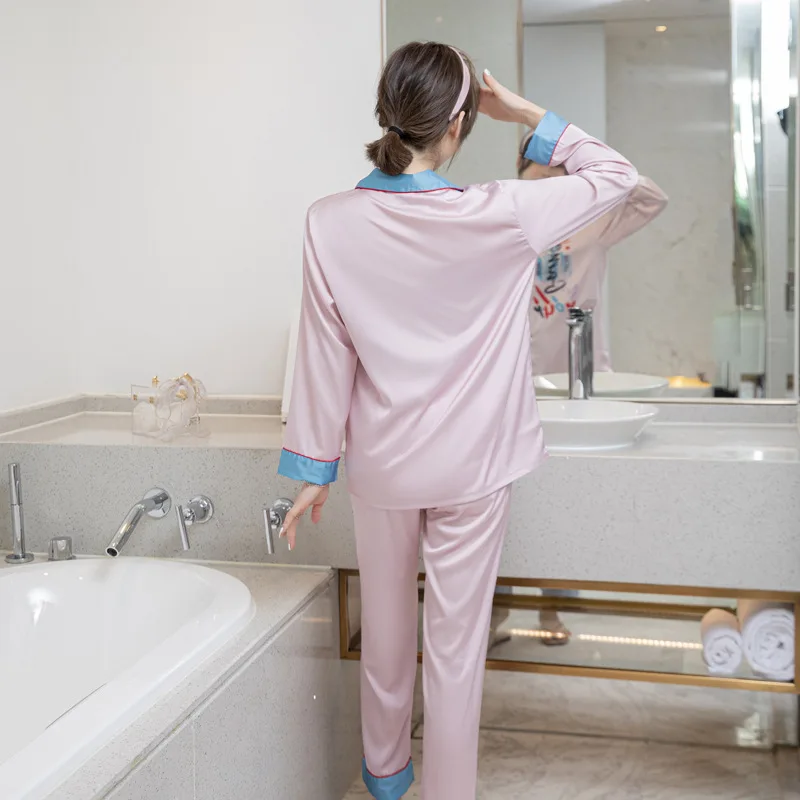 New ice silk couple pajamas Men's spring and summer simulation silk thin pajamas ladies sweet leopard print homewear suit