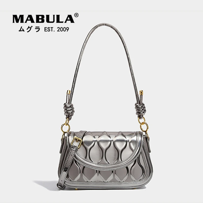 

MABULA Geometric Design Flap Hobo Purse for Women Retro Sliver Underarm Shoulder Bag Removable Strap Crossbody Clutch Handbag