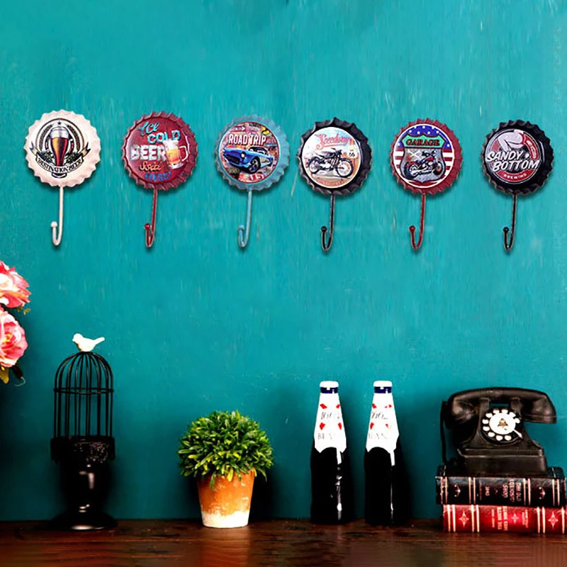 

Bar Decoration Hook Retro Beer Bottle Cafe Wall Hooks Iron Hanging Coat Hanger