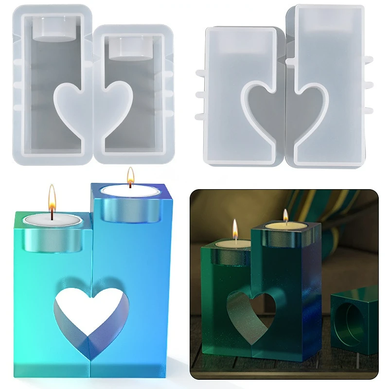 

DIY Crystal Epoxy Resin Mold Candle Mold Rectangular Love Stitching Candlestick Ornament Jewelry Silicone Mold