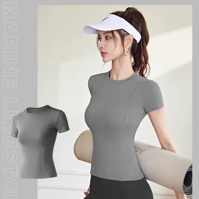 6 Colors Women's Sports Tight-Fitting Solid T-shirt Short-sleeved High Elastic Top Tee Spring and Autumn Thin Yoga Clothes