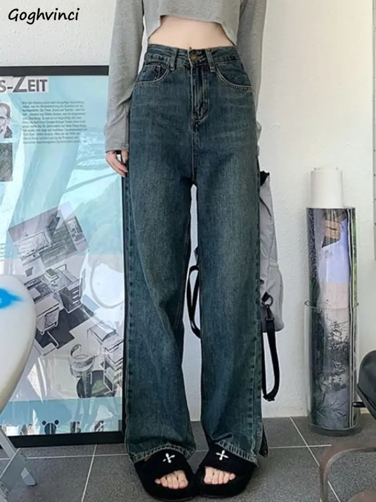 

Женская винтажная Асимметричная свободная уличная одежда с боковыми элементами, рваная и прямая Эстетическая Весенняя крутая Повседневная универсальная унисекс Ulzzang